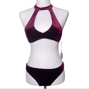 NWT Radio Fiji Velvet  Cutout Burgundy Two Piece Bikini Top Sz S Bottom
